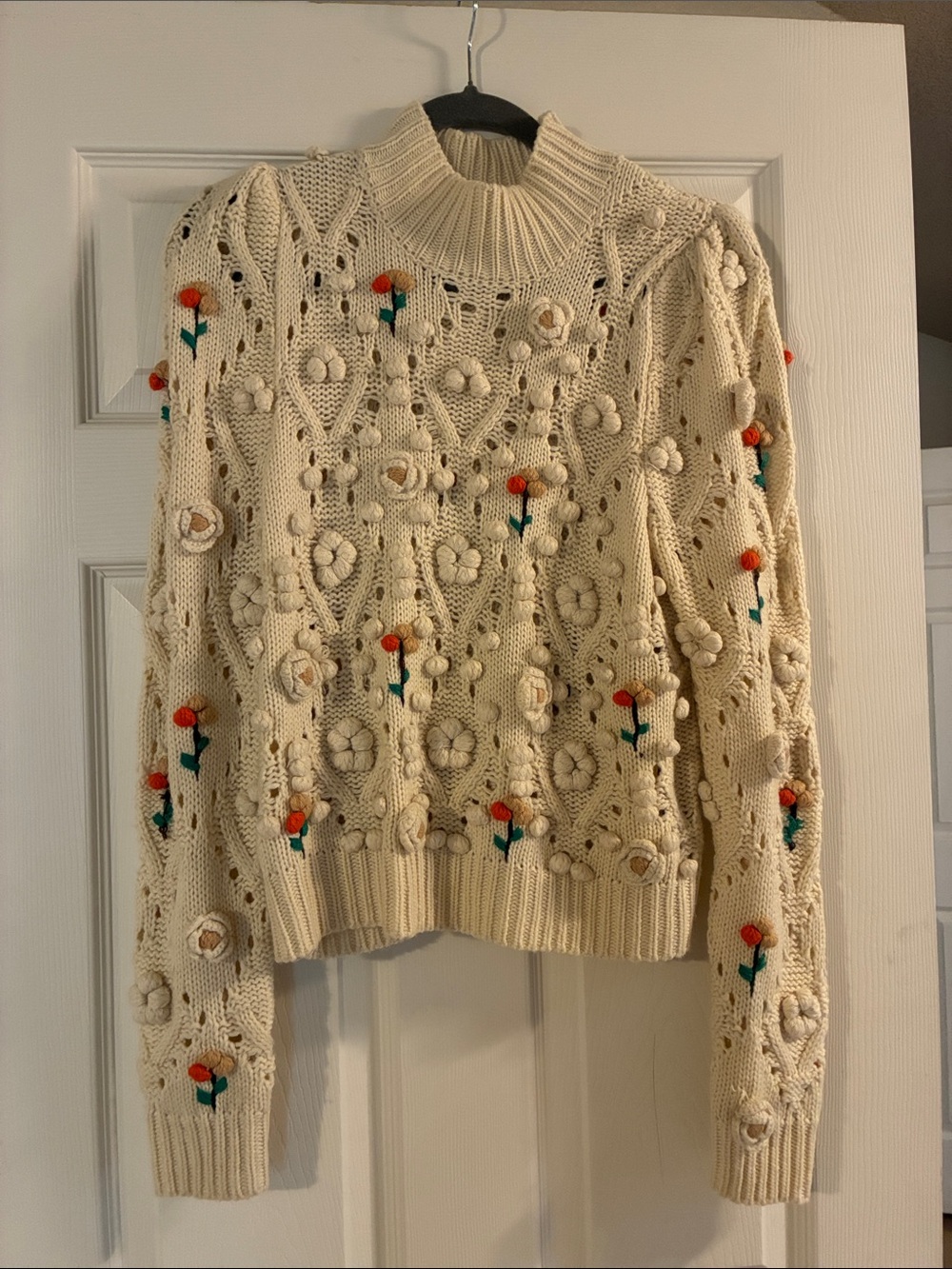 Zara Bobble Textured Chunky Floral Knit Sweater